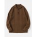 Men Cable Knit Lapel Button Solid Pullover Casual Sweaters