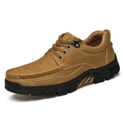 Men Genuine Leather Slip Resistant Soft Sole Lace  up Casual Shoes