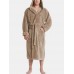 Mens Solid Color Flannel Thicken Warm Lace  Up Home Hooded Robe