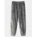 Mens Thick Solid Color Drawstring Plush Comfy Casual Sleepwear Jogger Pants