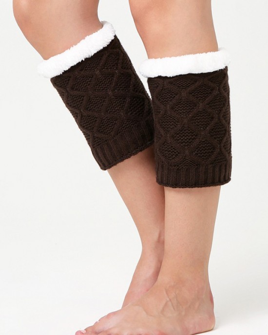 Unisex Winter Leg Warmer Thicken Fleece Liner Knit Knee Pads Warm Diamond Tube Socks Boots Deco