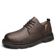 Men Retro Microfiber Leather Non Slip Pure Color Casual Shoes