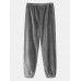 Mens Thick Solid Color Drawstring Plush Comfy Casual Sleepwear Jogger Pants