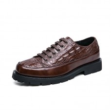Men Retro Crocodile Embossing Lace Up Dress Casual Shoes