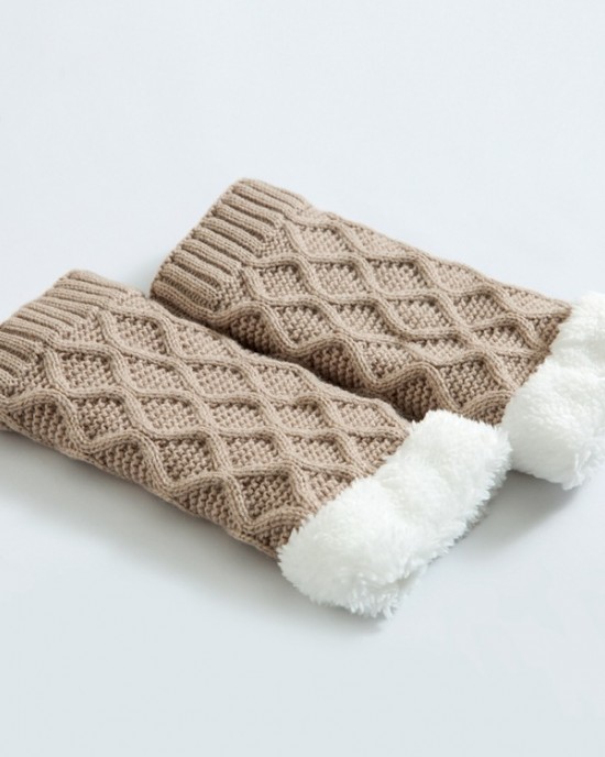 Unisex Winter Leg Warmer Thicken Fleece Liner Knit Knee Pads Warm Diamond Tube Socks Boots Deco