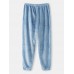 Mens Letter Embroidered Thicken Flannel Elastic Cuff Pants Warm Sleep Bottoms