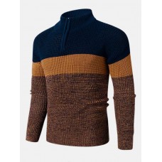 Mens Colorblock Knitting Half Zipper Front Drop Shoulder Casual Sweaters