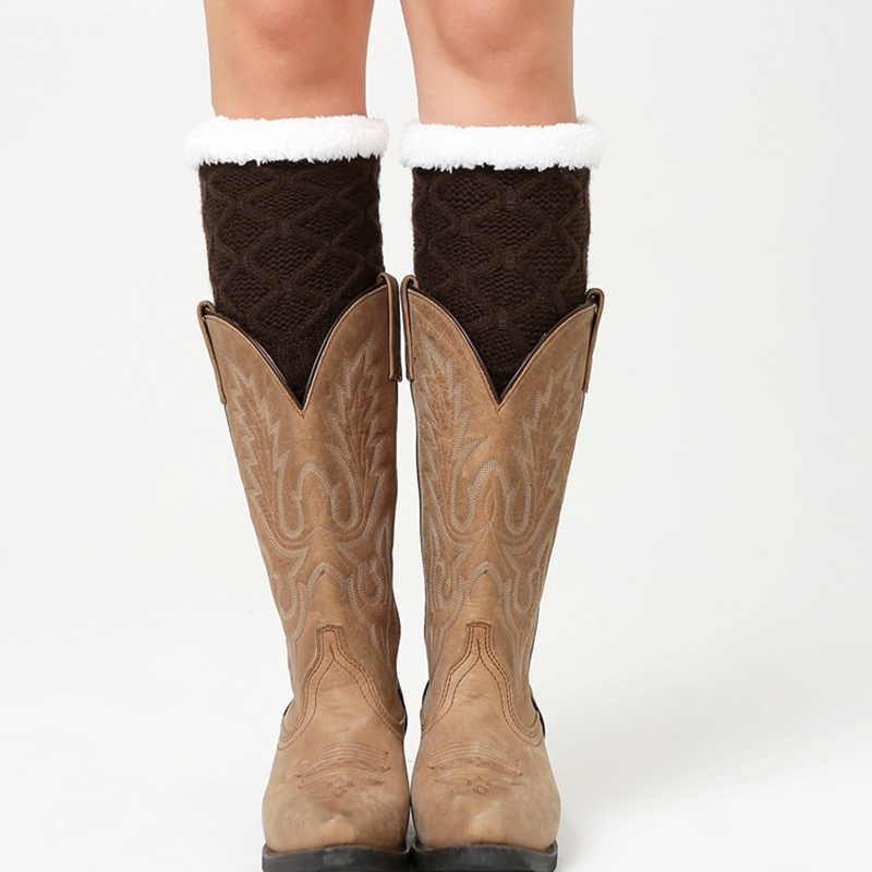 Unisex Winter Leg Warmer Thicken Fleece Liner Knit Knee Pads Warm Diamond Tube Socks Boots Deco