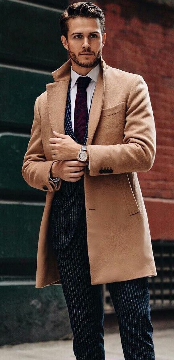 Khaki Long Trench Coat For Men Classic Jacket Overcoat HF 1503-01-02
