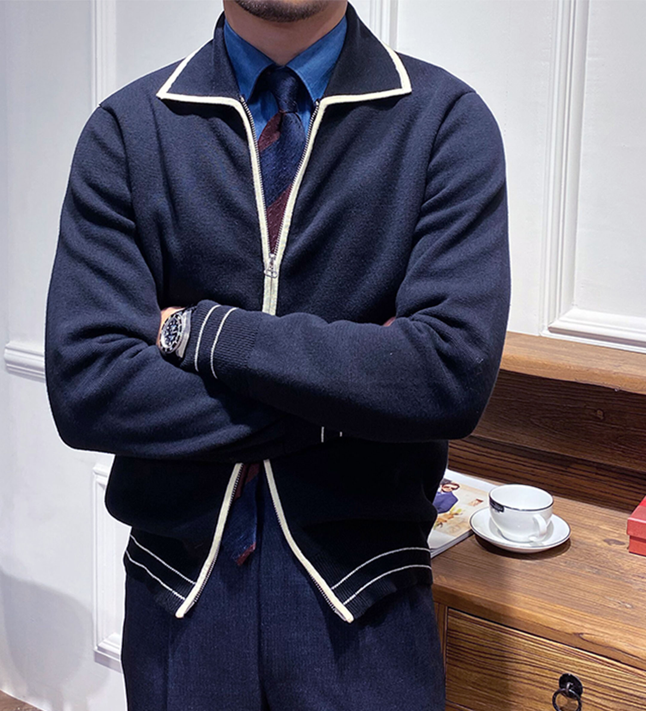 Polo collar sweater cardigan casual versatile knit jacket HF2903-03-03